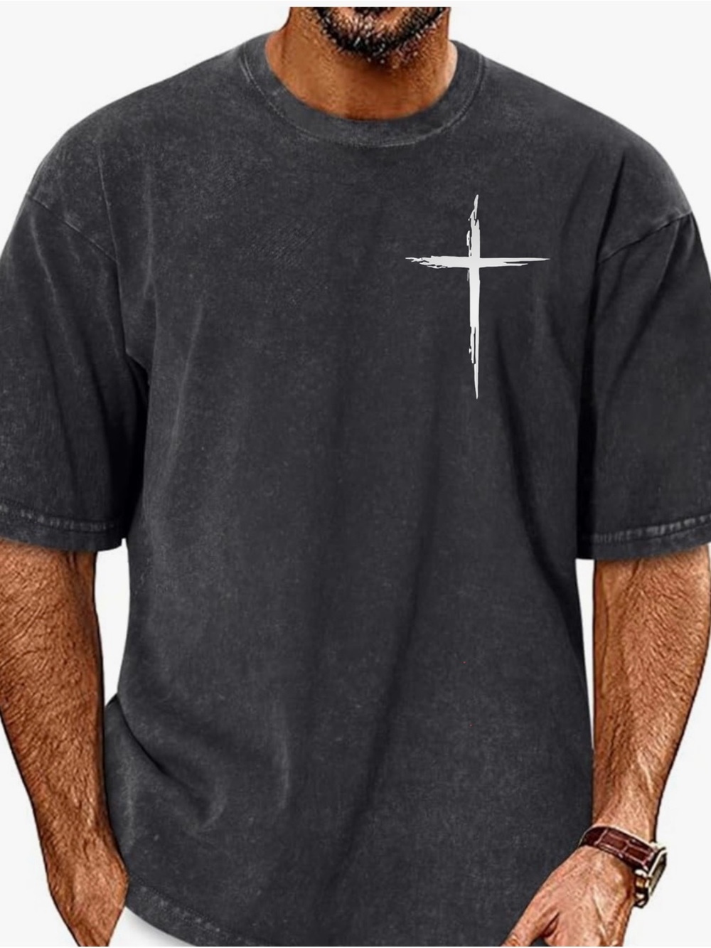 Adore Washed Black Short-Sleeve Tee with White Cross